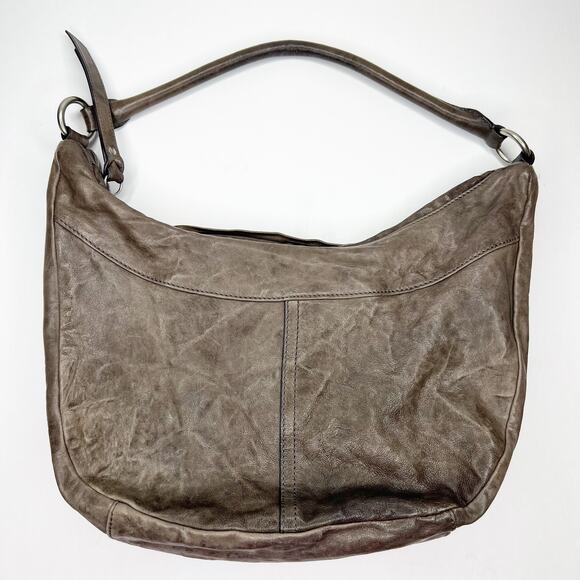 Frye Veronica Slouchy Distressed Leather Hobo Bag In Taupe Gray - Picture 6 of 13